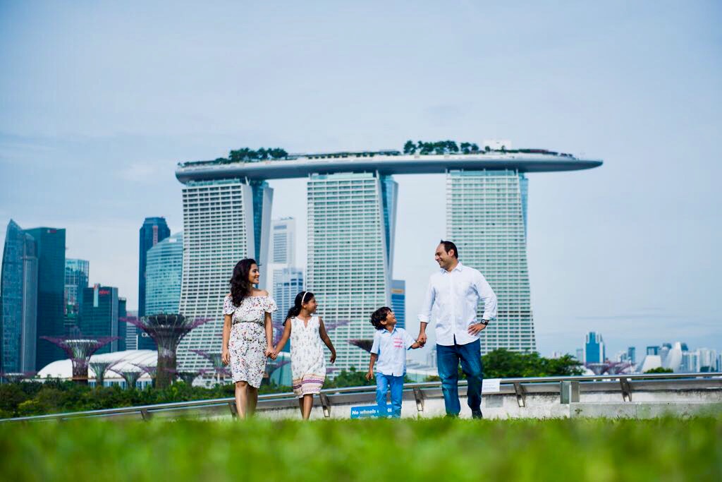 Sania and her family in front of Marina Bay Sands