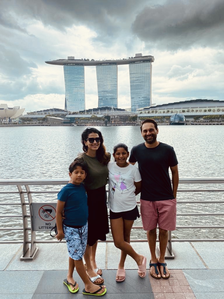 Sania and her family in front of Marina Bay Sands